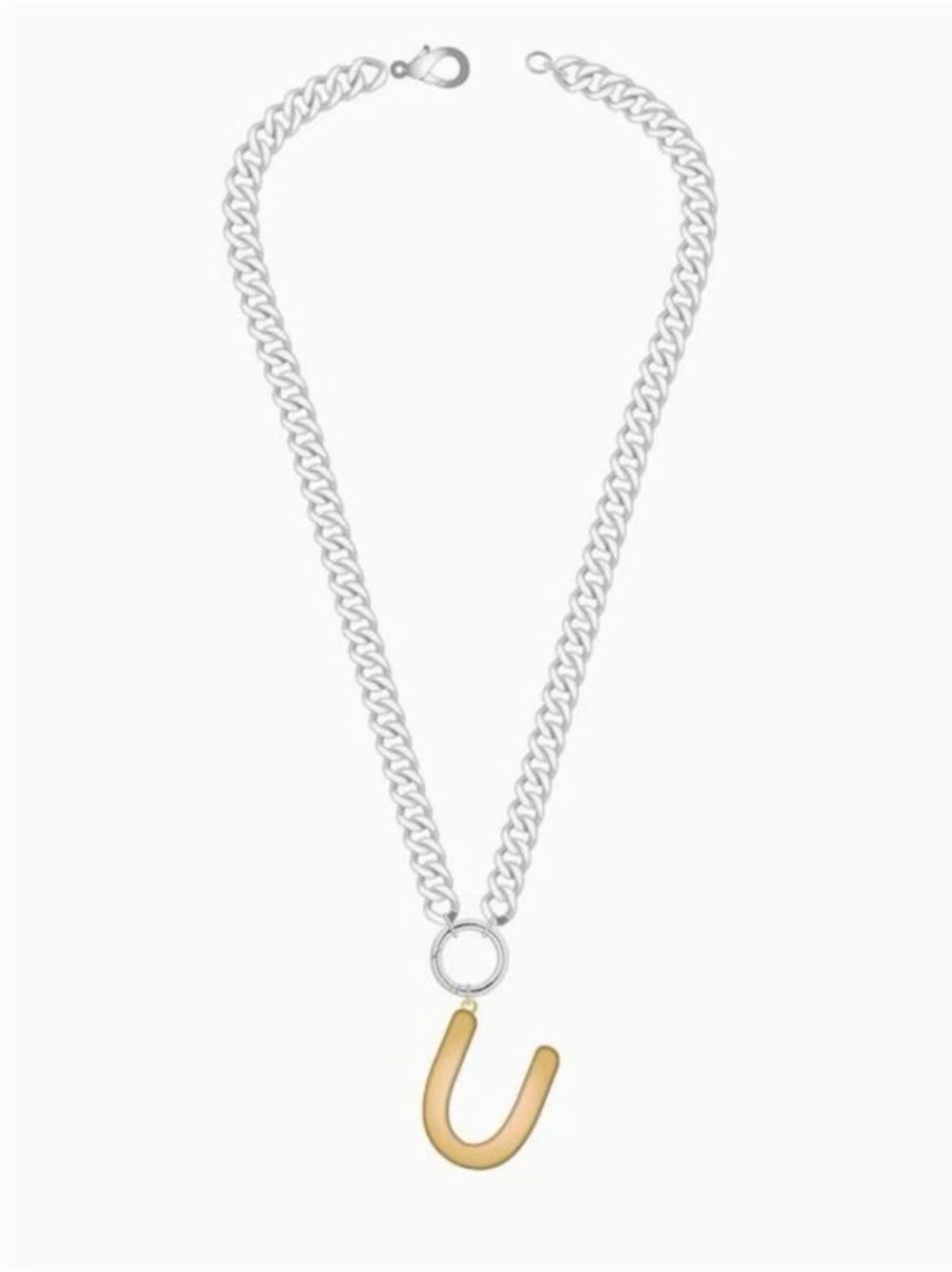 Mixed Metal Initial Bubble Letter Necklace, Letter U